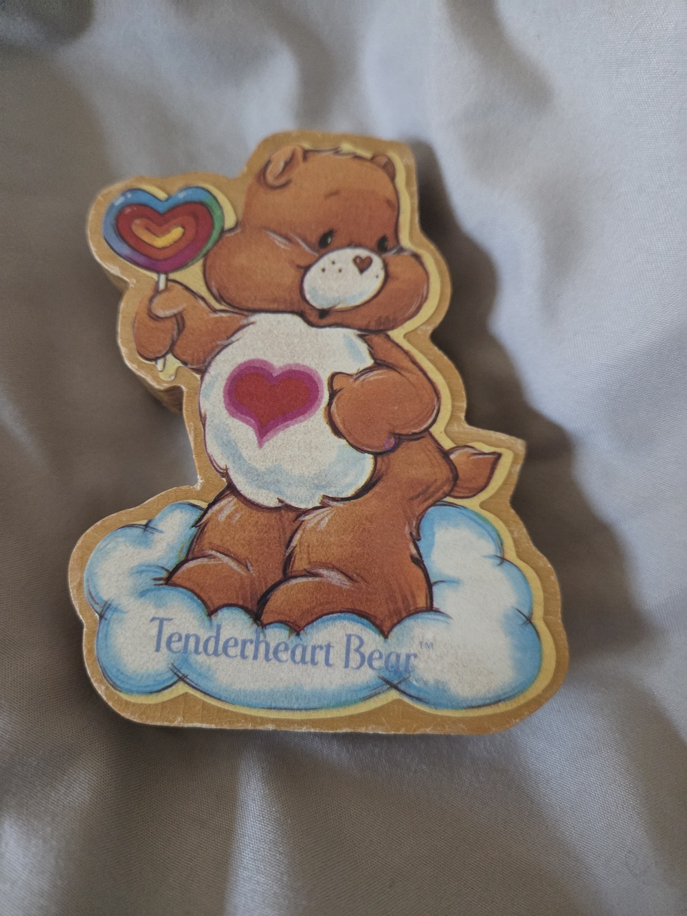 Tenderheart Bear Wooden Brown with Pink Heart 4"